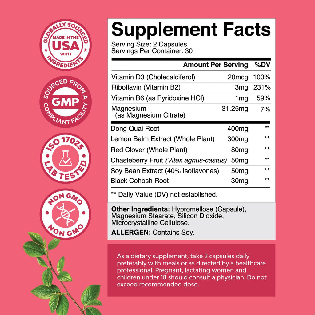 Complete Herbal Menopause Supplement for Women - Female Hormone Balance Capsules for Night Sweats Hot Flashes & Mood Swings with Dong Quai, Chaste Berry & Black Cohosh Root - 60 Count Natures Craft Au supplements