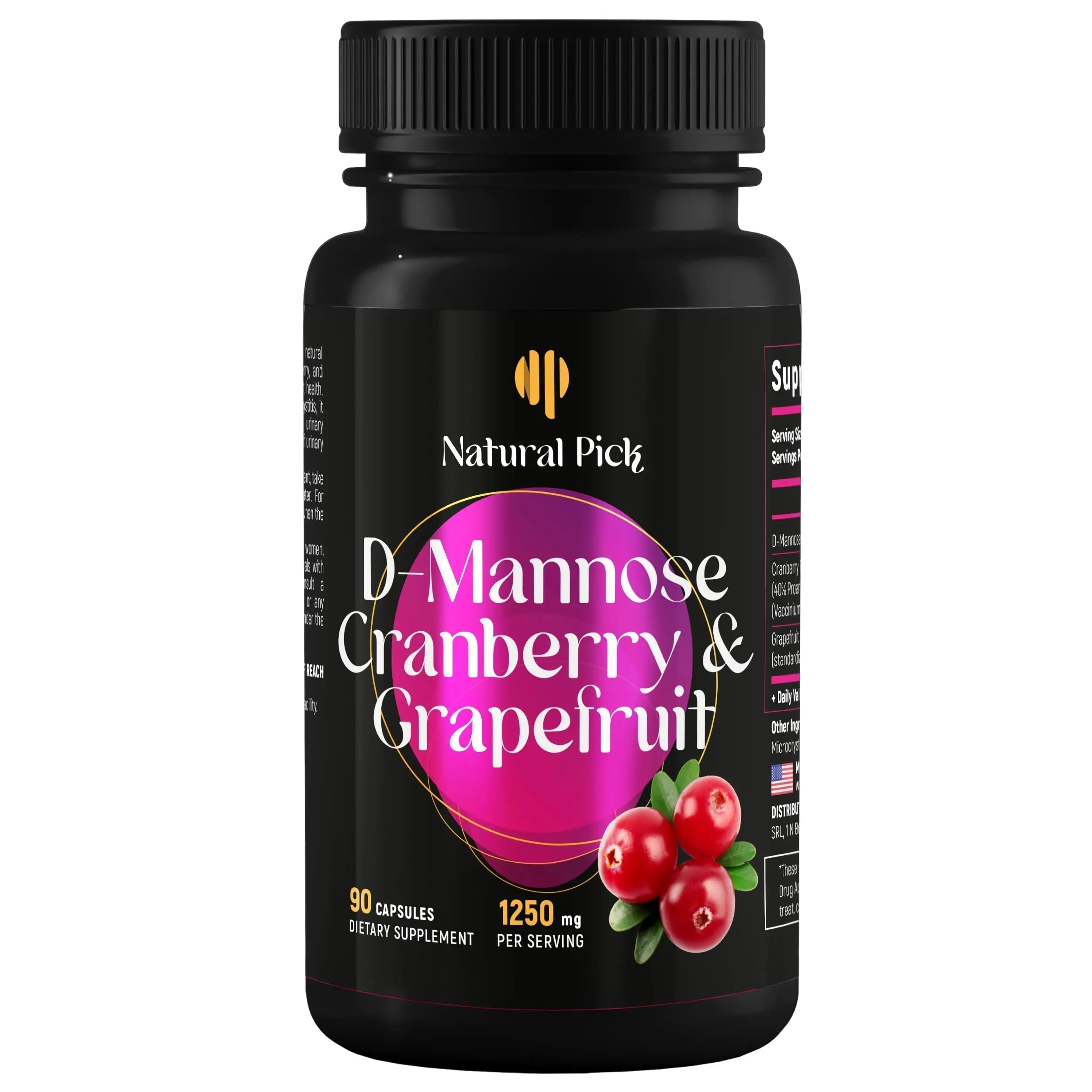 Natural Pick D-Mannose - Cranberry & Grapefruit – Cranberry Pills, UTI Treatment and Fast Relief for Women | Urinary Tract & Bladder Support. 90 Vegan Capsules, D mannose Supplements for Women Natural Pick Au supplements