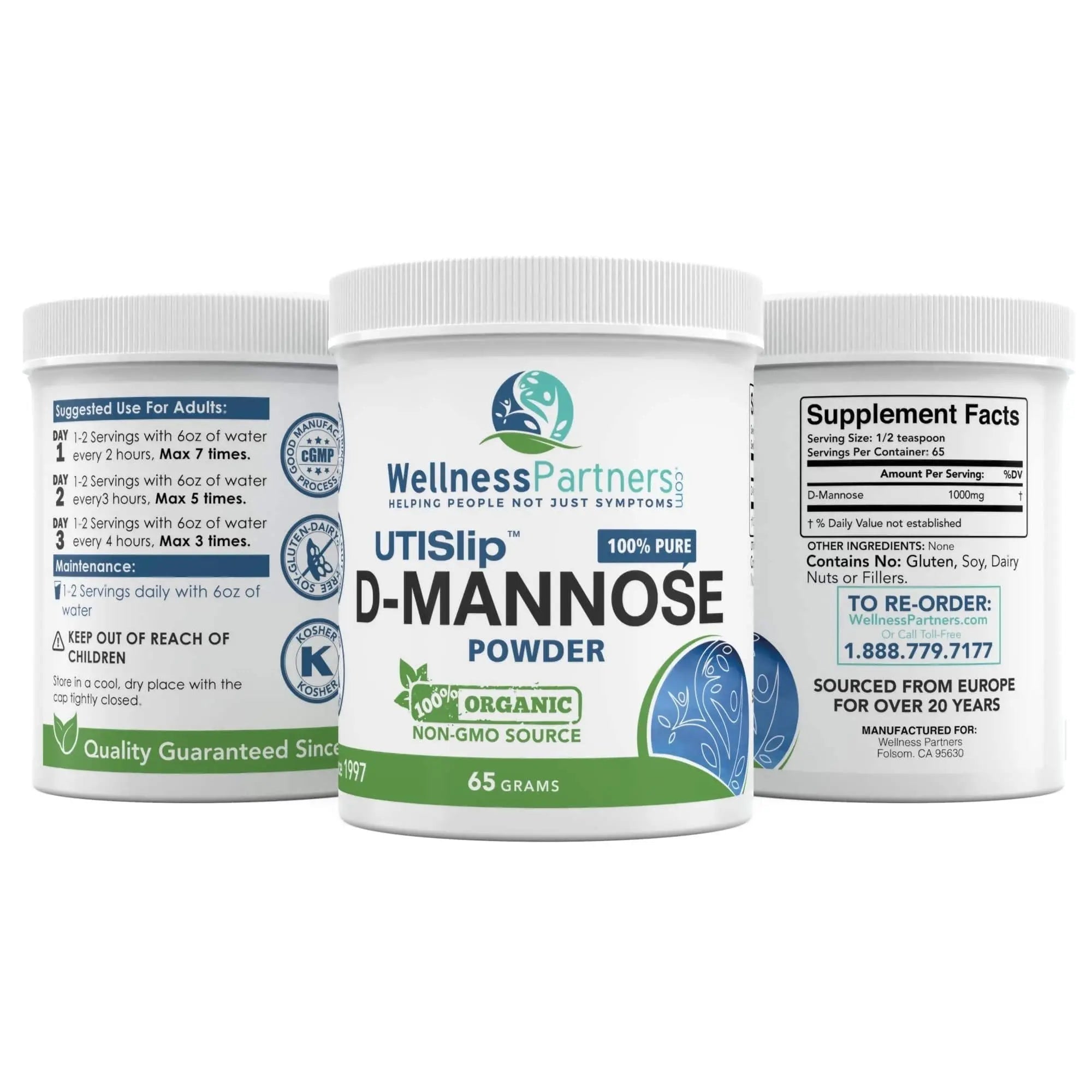 Now New UTI-Slip D Mannose Non GMO Organic Source Powder 65g jar WellnessPartners Au supplements