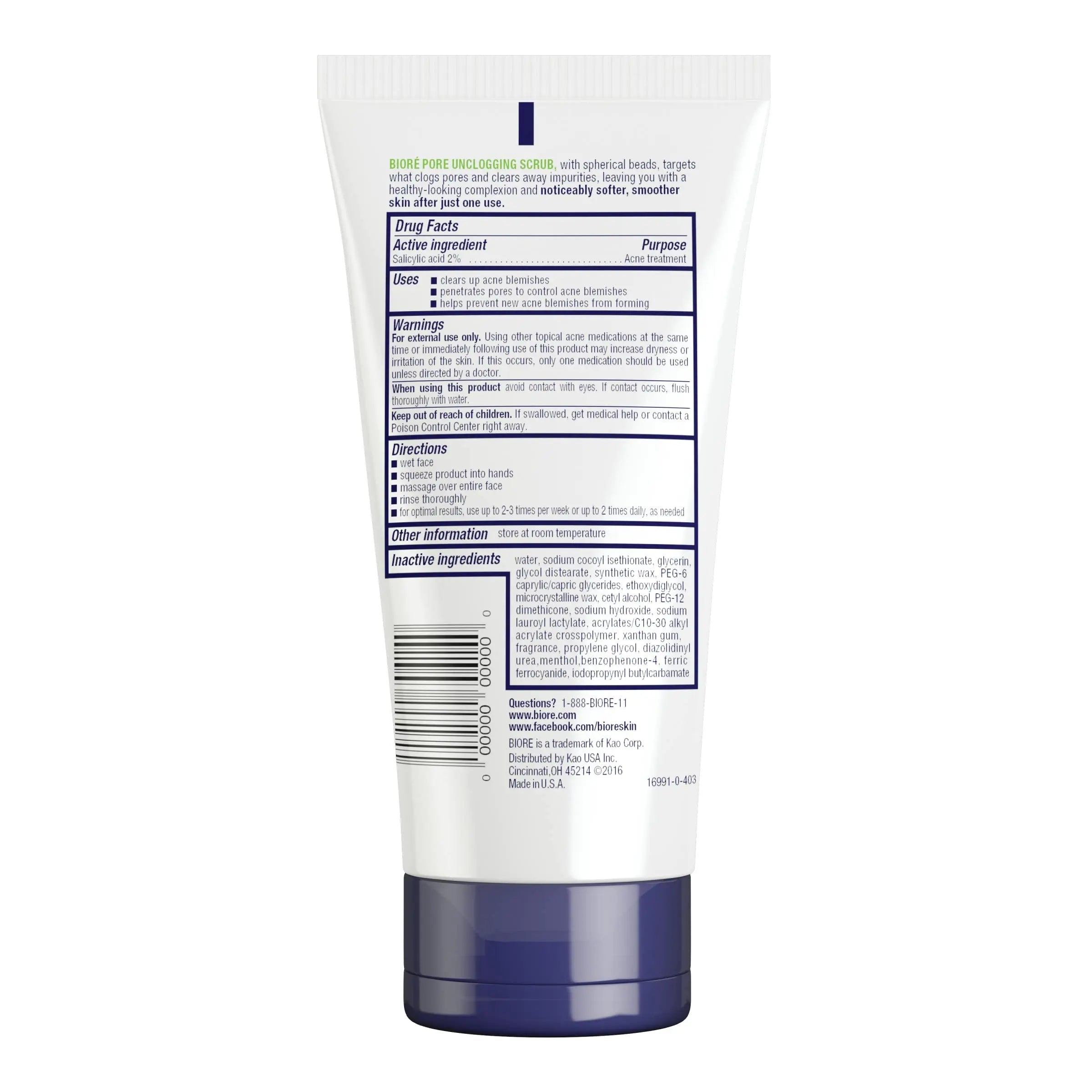 Bioré Pore Unclogging Scrub, Removes Excess Dirt and Oils, Face Scrub, with Salicylic Acid Biore Au supplements