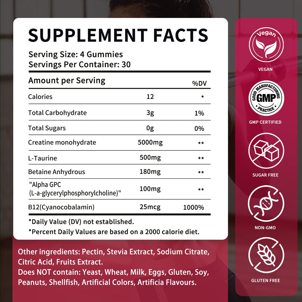 OUYIYUA Creatine Monohydrate Gummies 5000mg for Men & Women - Sugar Free Pre-Workout Supplement, Chewables for Muscle Strength, Muscle Builder