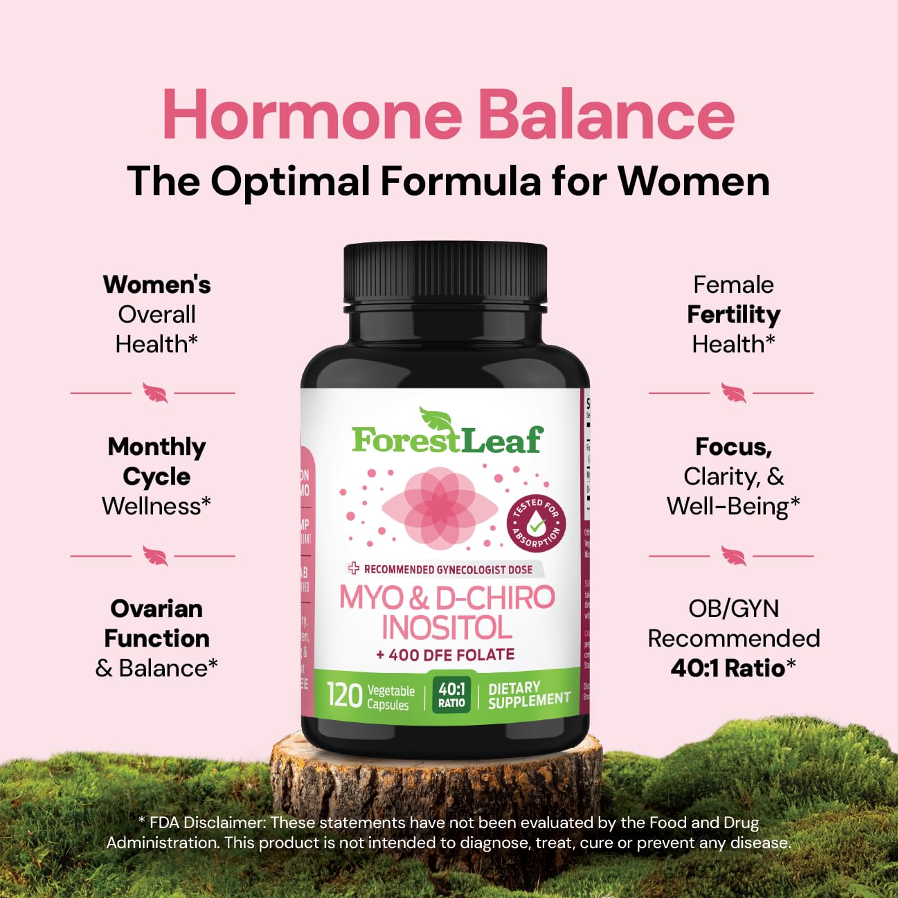 Myo-Inositol & D-Chiro Inositol Supplement for Women's Health | Fertility Supplements Women | Inositol 40:1 Ratio Support Ovarian Function & Healthy Hormone Balance Women | 2050mg | 120 Powder Caps ForestLeaf Au supplements