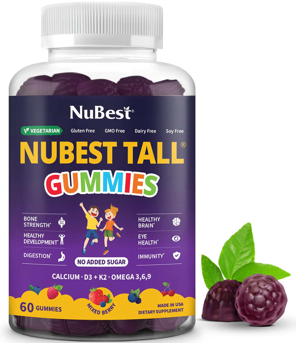 NuBest Tall Gummies for Kids Age 2+ & Teens | Bone Strength, Immunity, Digestive Health with Calcium, Vitamin D3, K2, B Complex, Magnesium, Zinc