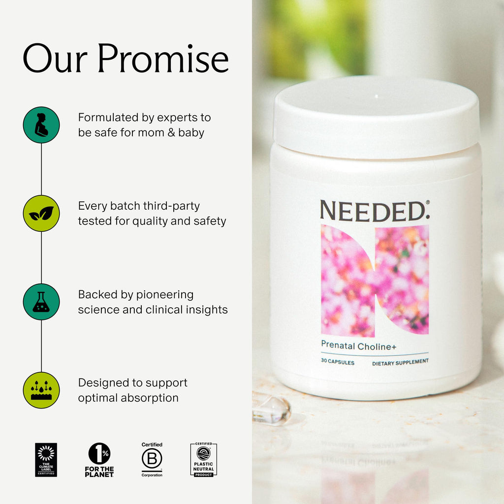 Needed. Prenatal Choline+ Liquid Capsules for Cognitive Development - Choline Supplements For Pregnancy - Aids Baby Brain Development & Supports Healthy Pregnancy