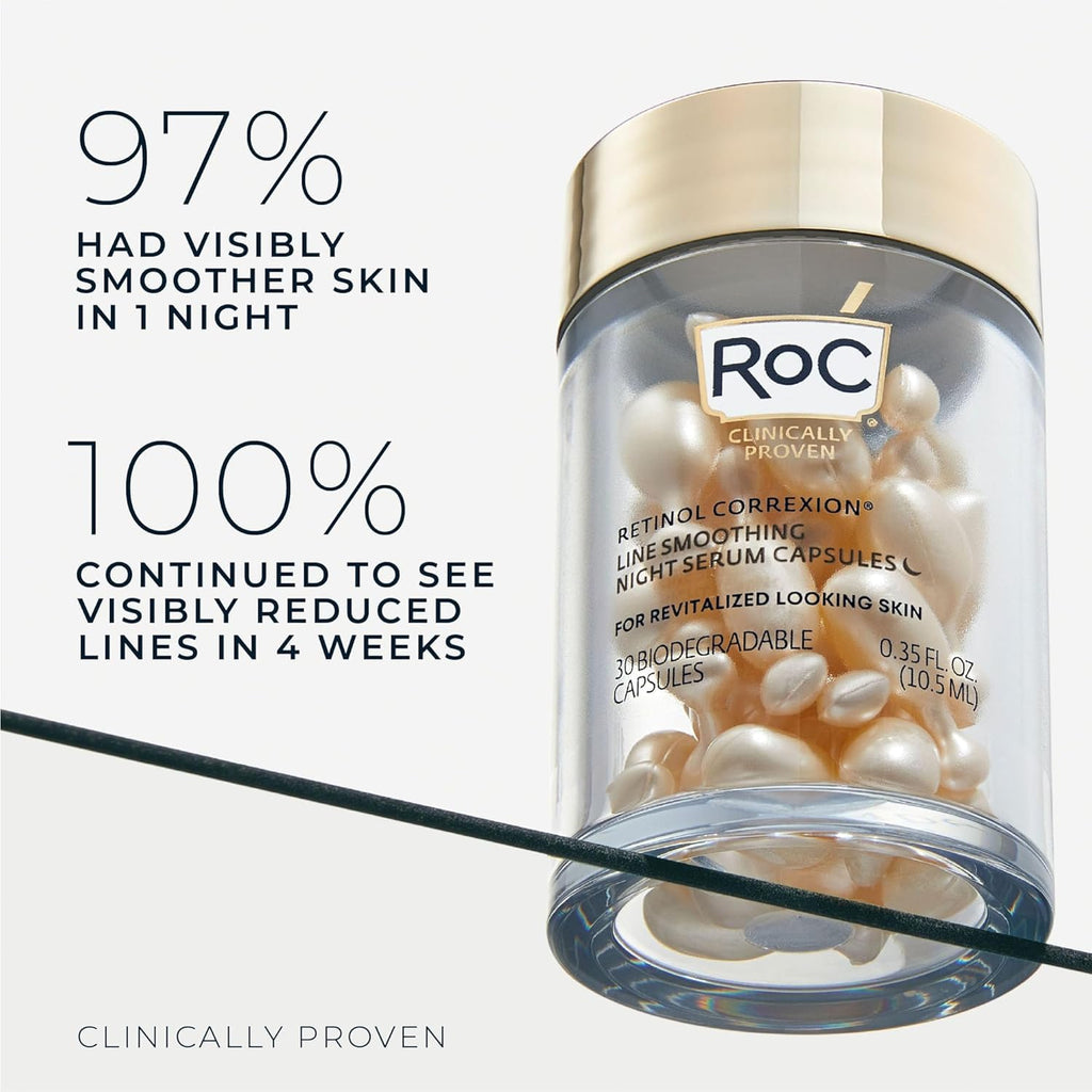 RoC Retinol Correxion Anti-Aging Wrinkle Night Serum, Retinol Serum for Face, Daily Treatment for Fine Lines