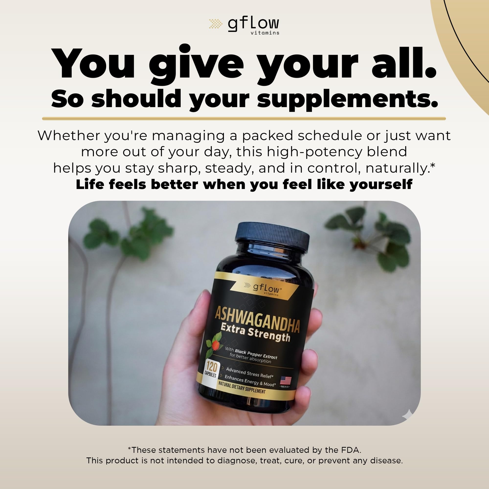 gflow vitamins Ashwagandha Supplements for Women and Men | Sleep, Mood and Energy Support | Extra Strength