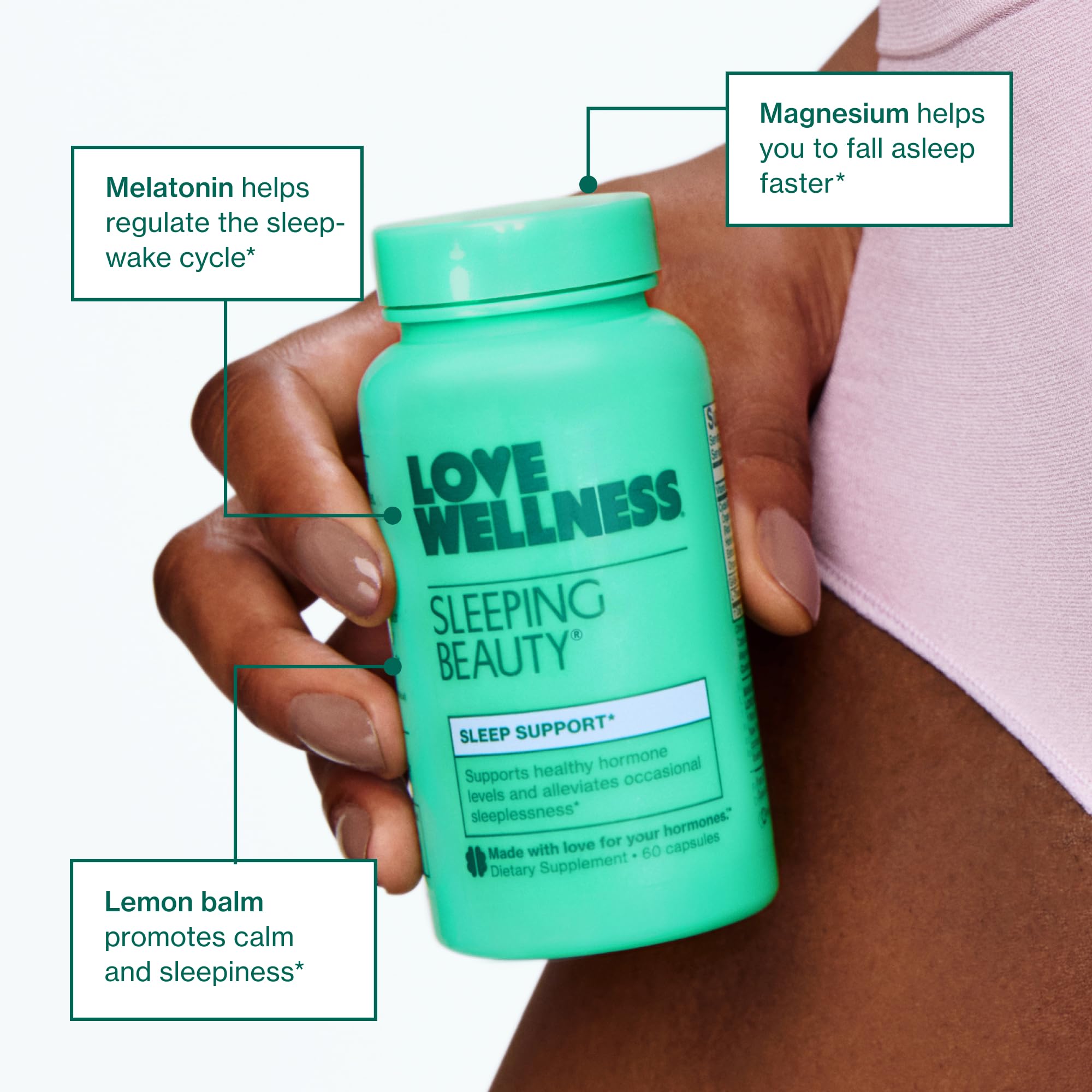 Love Wellness Sleeping Beauty | Sleep Support with Melatonin, Magnesium & L-Theanine | Promotes Restful Sleep, Relaxation & Calmness | Organic Valerian Root Powder & Lemon Balm | 60 Count Love Wellness Au supplements
