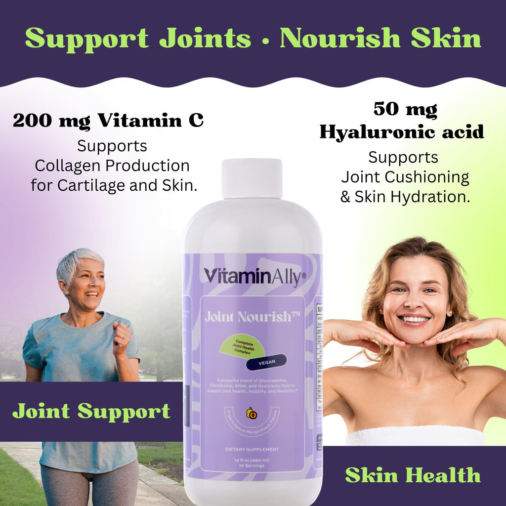 Joint Nourish – 100% Vegan Liquid Joint Supplement | Vegan Glucosamine, Chondroitin, MSM, Hyaluronic Acid & Vitamin C | Mango-Peach | Supports Joint Mobility, Cartilage & Skin | Sugar-Free,16 Servings Vitaminally Au supplements