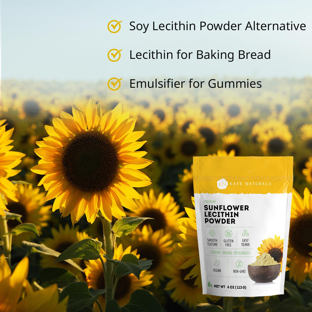 Kate Naturals Sunflower Lecithin Powder for Baking Bread, Gummies, Cooking. Lecithin Supplement for Clogged Milk Ducts.