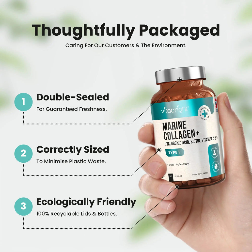 Marine Collagen Capsules 1000mg - 120 Capsules - 9 Powerful Skin Supporting Nutrients VitaBright Au supplements