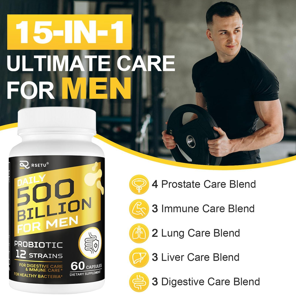 Probiotics for Men, 500 Billion CFUs & 12 Strains Mens Probiotic with Turmeric Cranberry, Goji, Gut Health for Men, for Digestive Health, Gut, Bloating & Gas, Immune, Energy Support, 120-Day Supply RSETU Au supplements