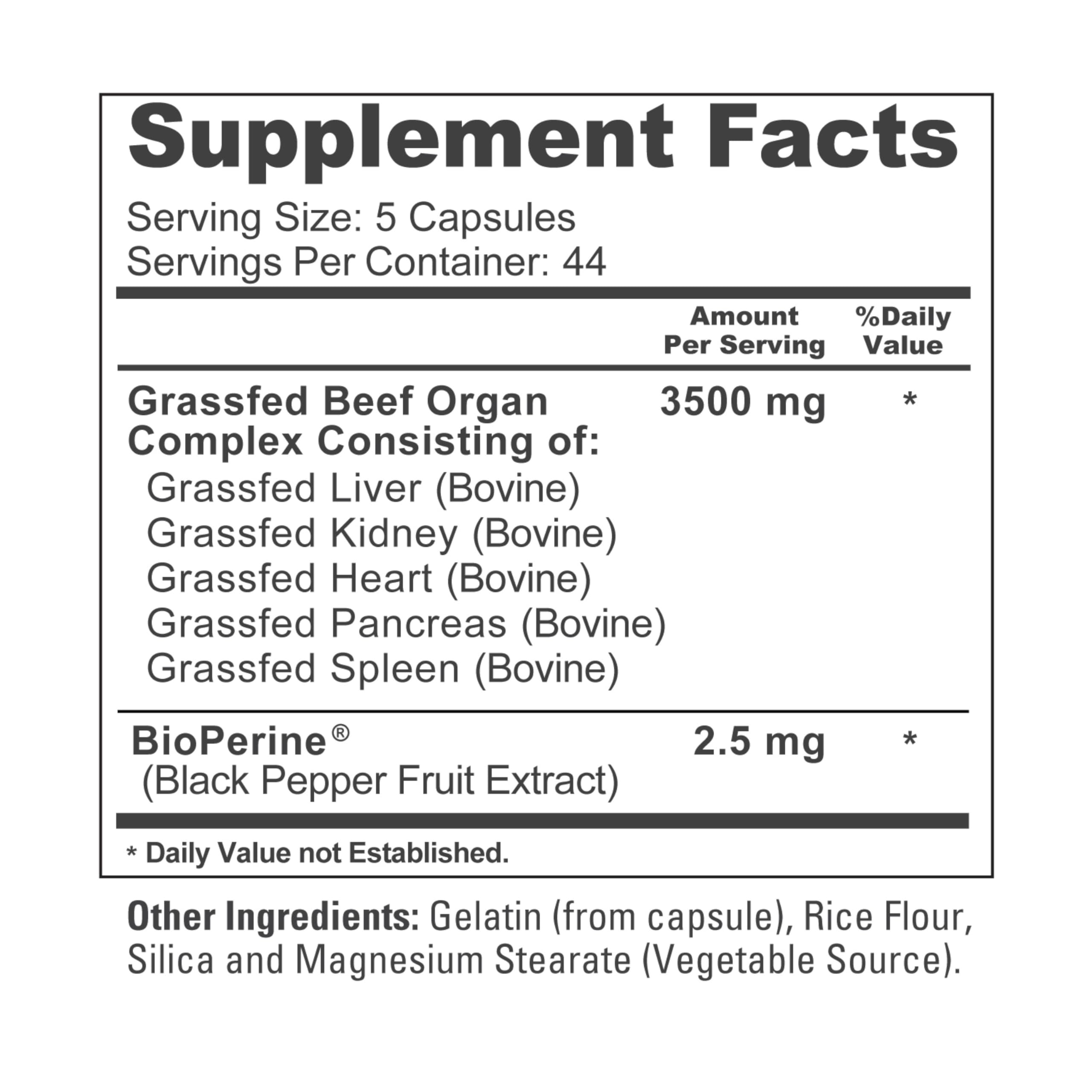 NusaPure Grass Fed Beef Organ Complex | 220 Capsules | Pasture Raised | with Desiccated Liver, Kidney, Pancreas, Heart, Spleen | Soyfree Non-GMO, Bioperine NusaPure Au supplements