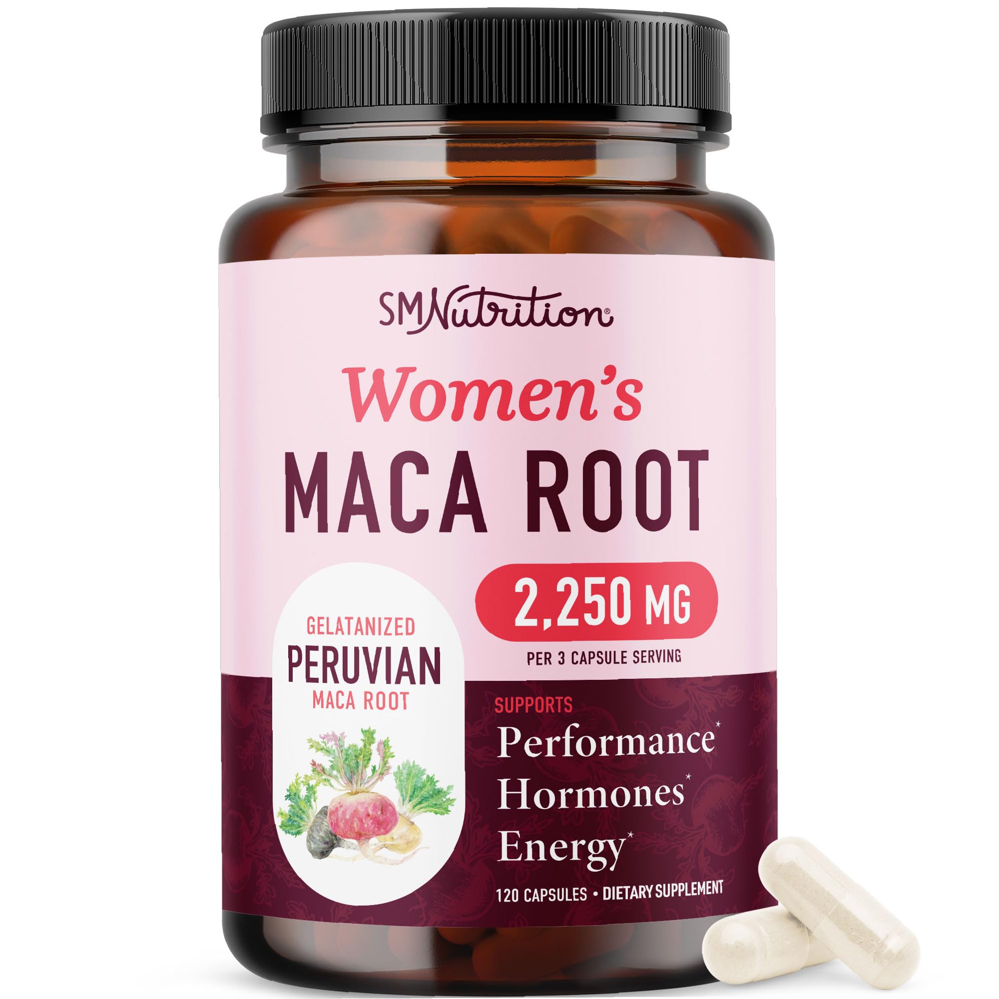 Organic Maca Root Capsules for Women | Peruvian Maca 2250MG Extra Strength | Red, Black & Yellow Root Powder with Black Pepper | Herbal Supplement