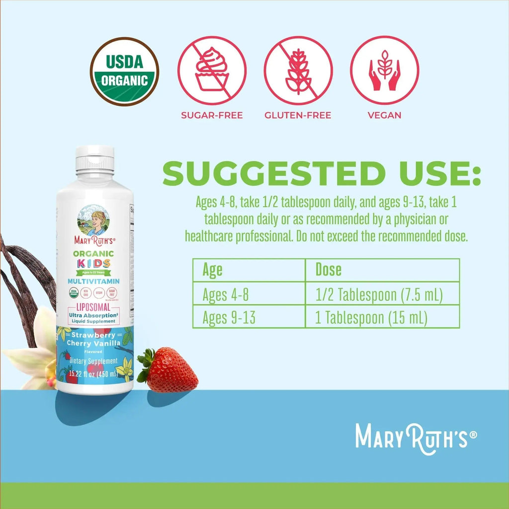 MaryRuth Organics Kids Multivitamin Liposomal (Strawberry Cherry & Vanilla) & Vitamin D3 Liposomal (Mixed Berry) Clean Label Project Verified MARYRUTH'S Au supplements