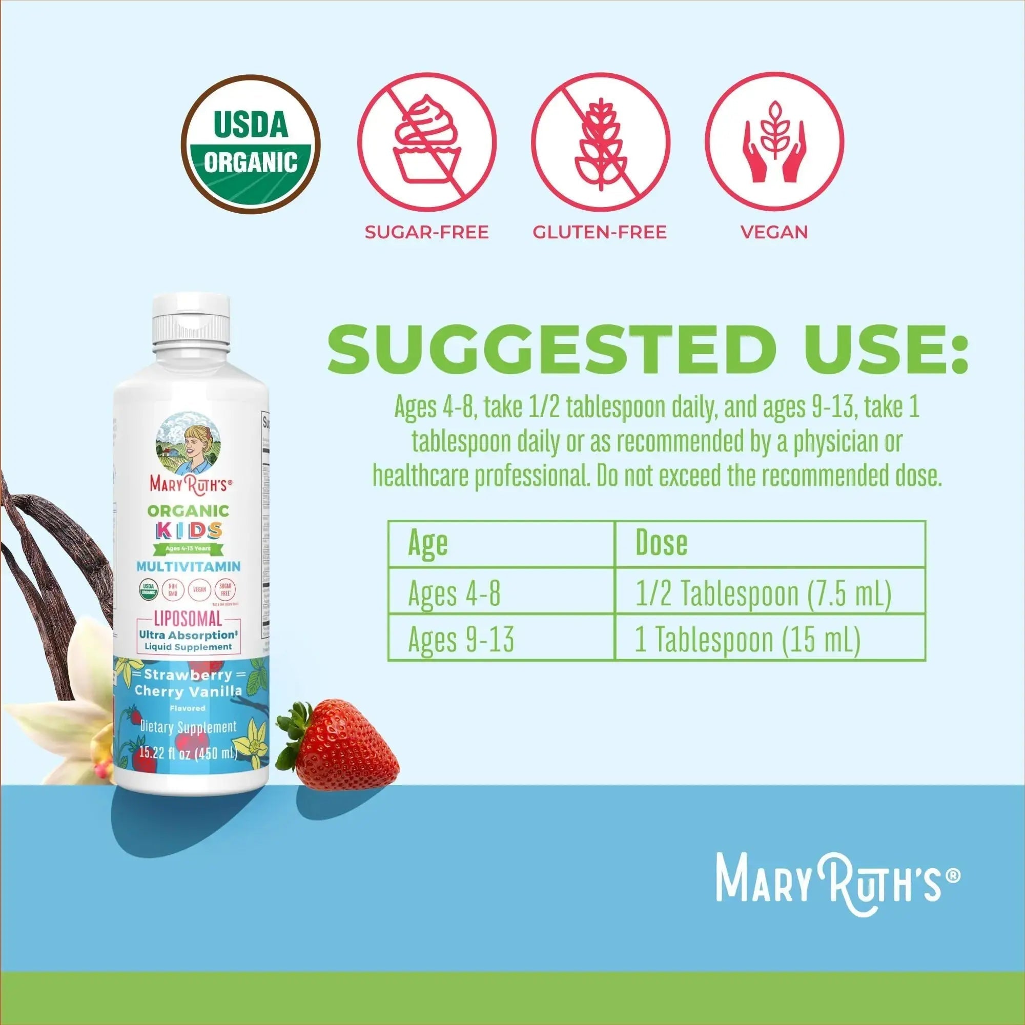 MaryRuth Organics Kids Multivitamin Liposomal (Strawberry Cherry & Vanilla) & Vitamin D3 Liposomal (Mixed Berry) Clean Label Project Verified MARYRUTH'S Au supplements