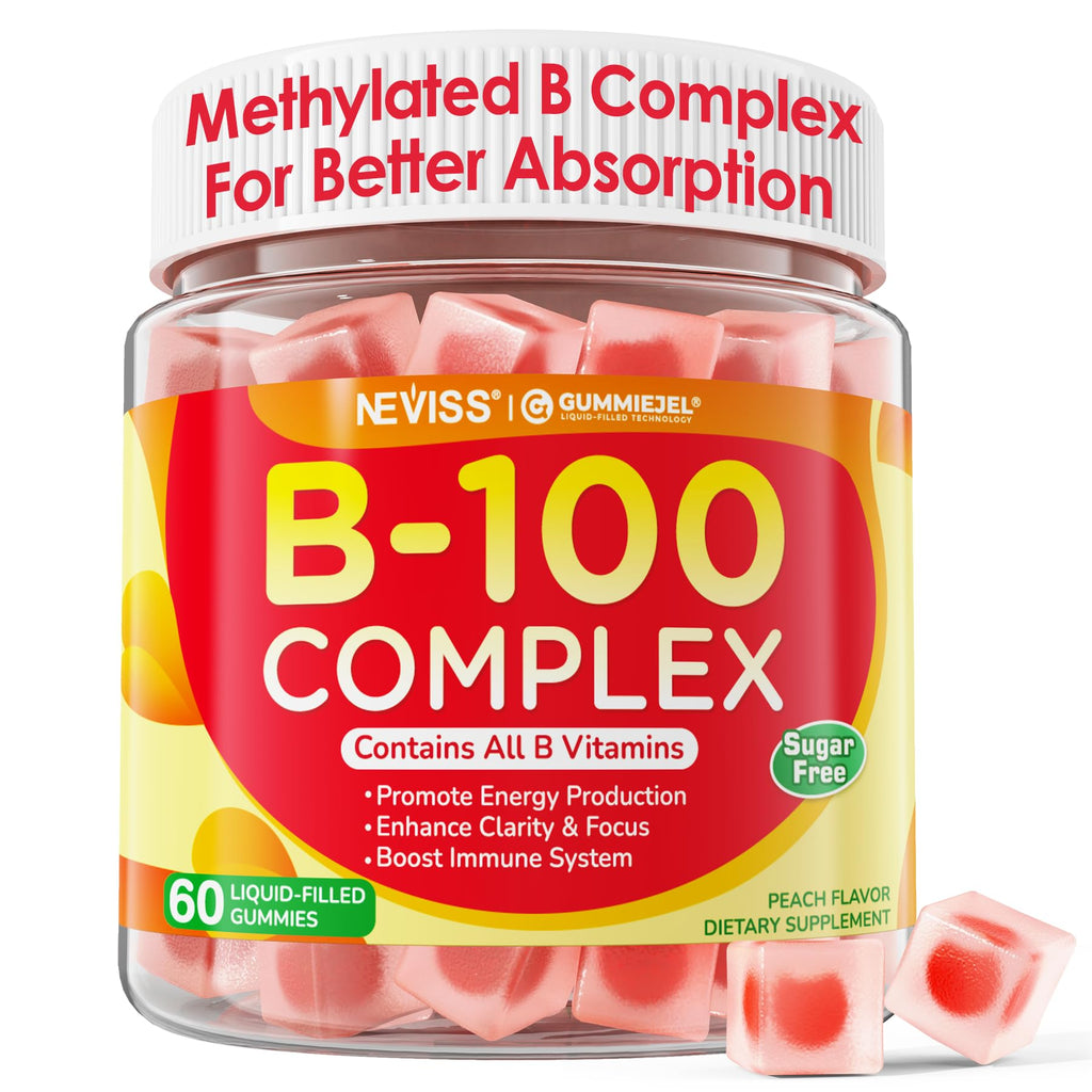 Super Vitamin B Complex Gummies - Methylated B Complex for Women & Men, All B Vitamins, Methyl B12, Methylfolate, Vitamin C, Choline, Inositol, PABA for Energy