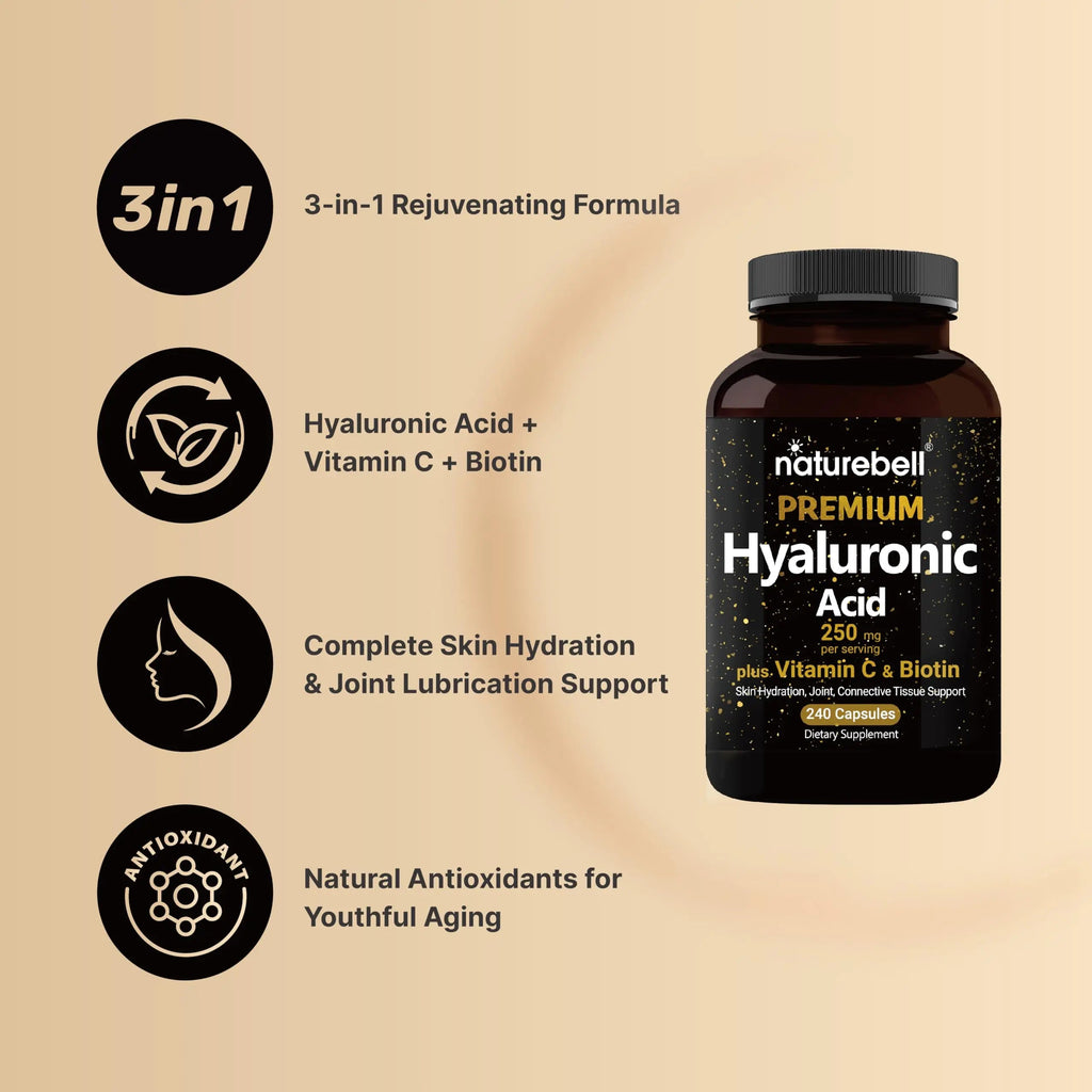 NatureBell Hyaluronic Acid Supplements 250mg | 240 Capsules, with Biotin 5000mcg NatureBell Au supplements