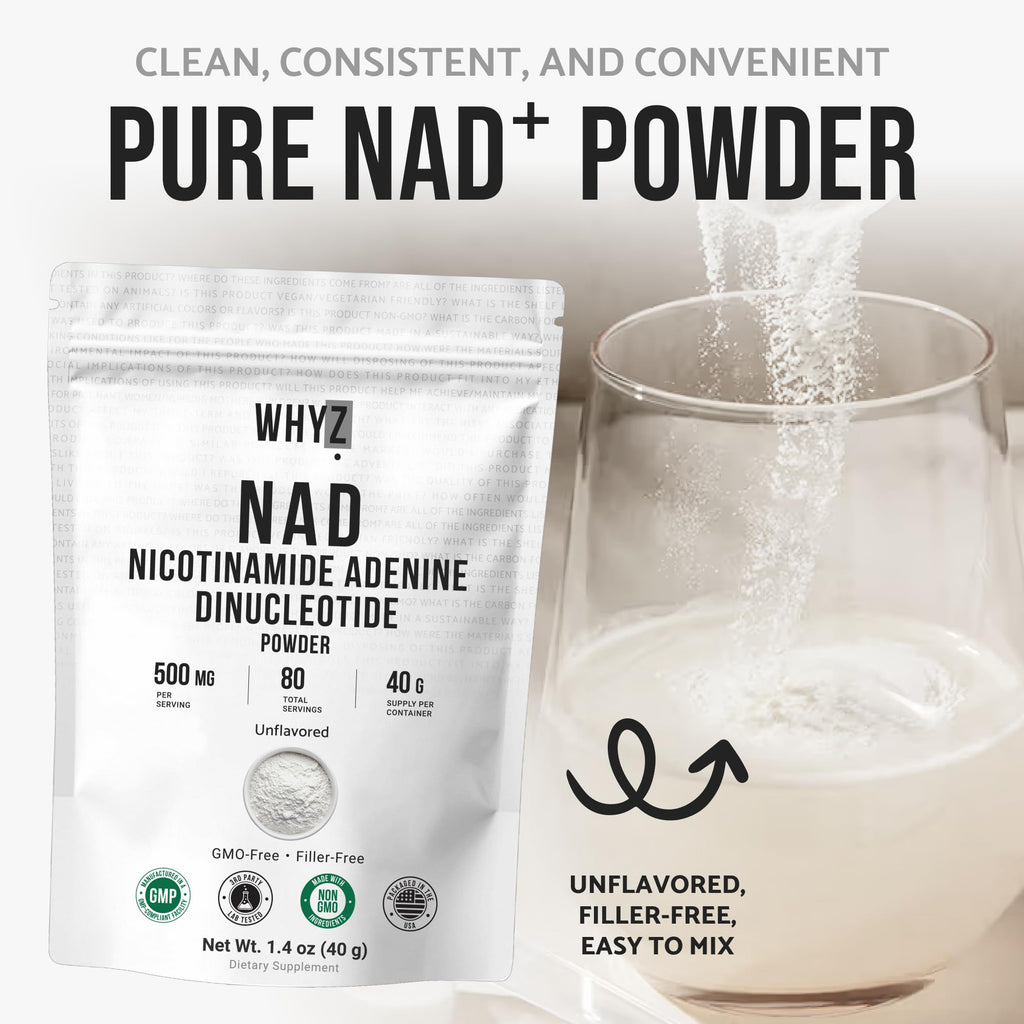 Pure NAD Powder Nicotinamide Adenine Dinucleotide Supplement Unflavored and Gluten-Free Premium Pure NAD Powder for Daily Wellness and Nutrition Support, 40g WHYZ Au supplements