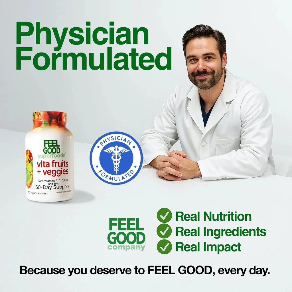 FeelGood Superfoods Vita Fruits and Veggies Capsules - 25 Superfood Ingredients, Fruit and Vegetable Multivitamin, 60 Count FeelGood Superfoods Au supplements