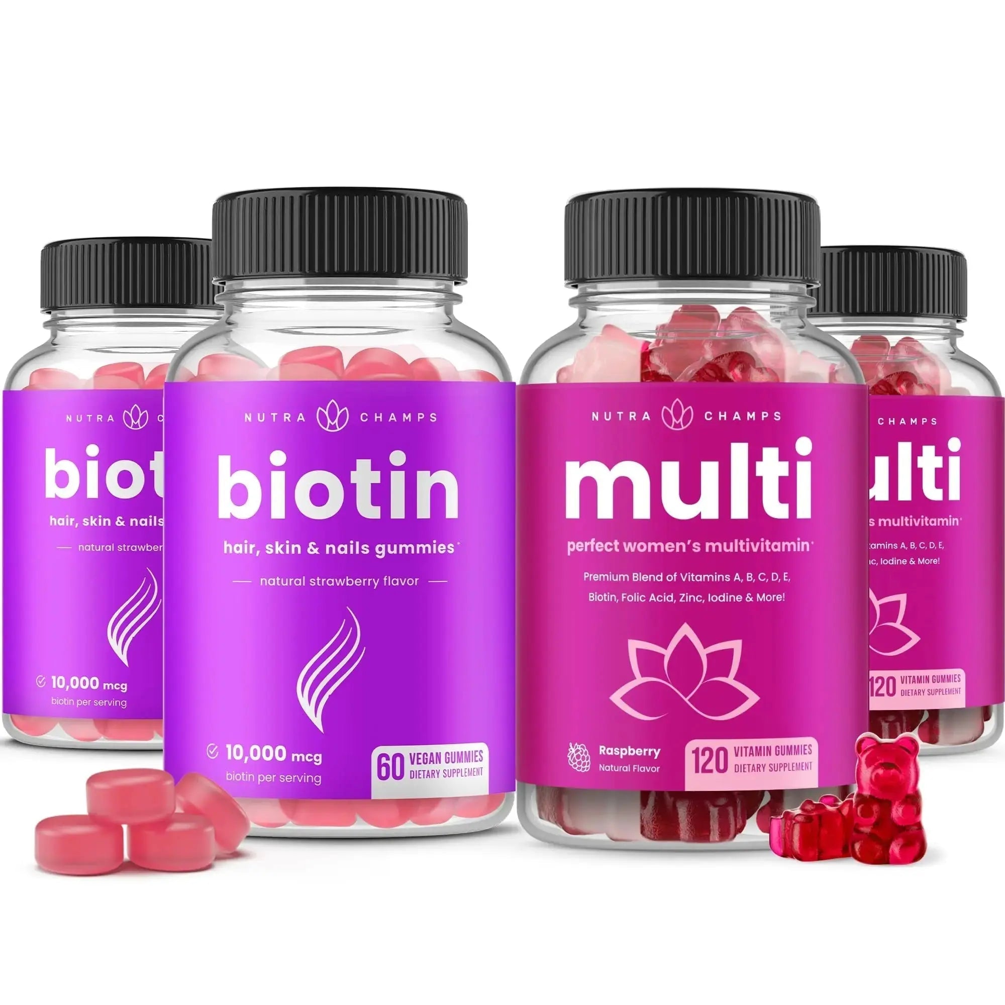 NutraChamps Biotin Gummies (2 Pack) and Womens Multivitamin Gummies (2 Pack) 4 Pack Bundle NutraChamps Au supplements