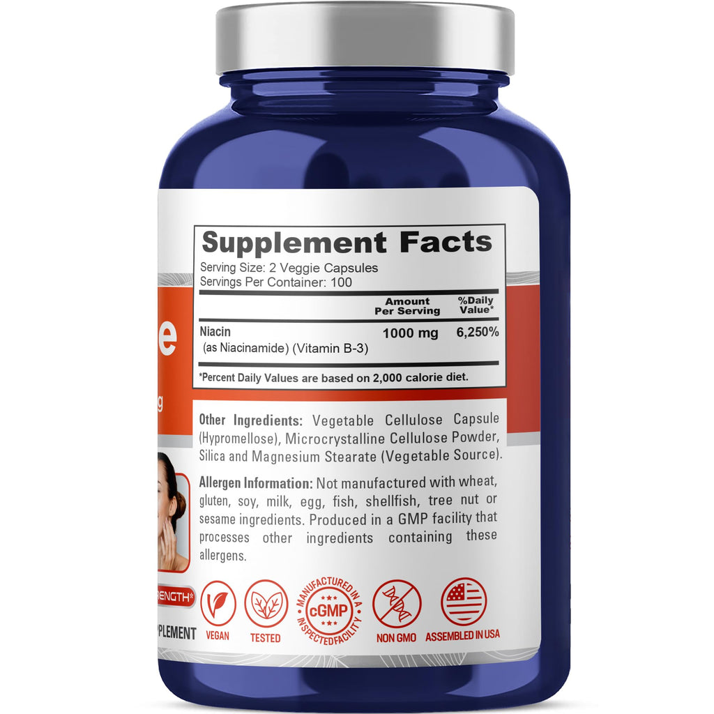NusaPure Niacinamide 1000mg 200 Veggie Capsules (Non-GMO, Vegan) Flush Free NusaPure Au supplements