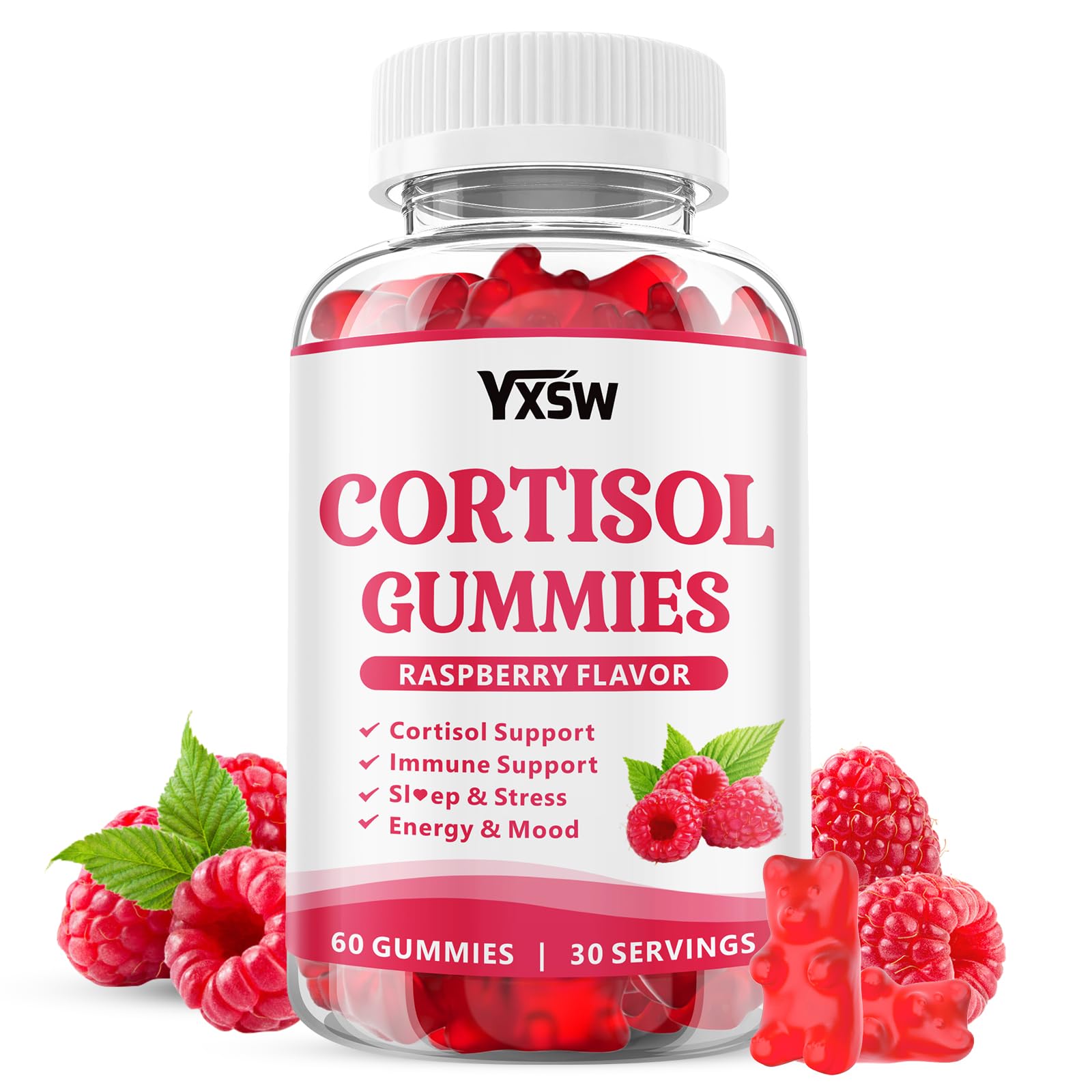 YXSW Cortisol Supplements Gummies for Women Sugar-Free Cortisol Gummies with Magnesium Glycinate Ashwagandha Rhodiola Rose for Relaxation, Focus, Zzz Support, Raspberry Flavor, 60 Count YXSW Au supplements