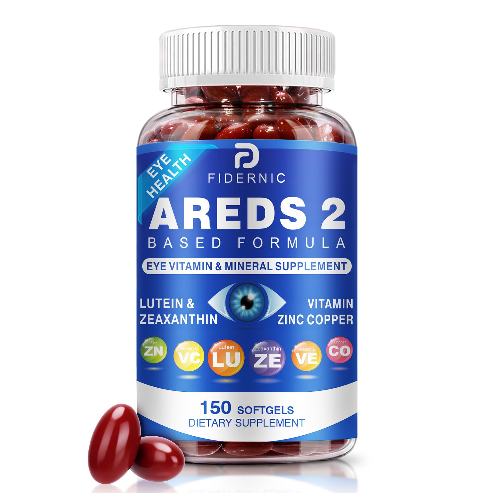 AREDS 2 Eye Vitamin & Mineral Supplement — Lutein and Zeaxanthin Supplement, Vitamin C & E, Zinc & Copper for Blue Light Protection, Eye Health Support