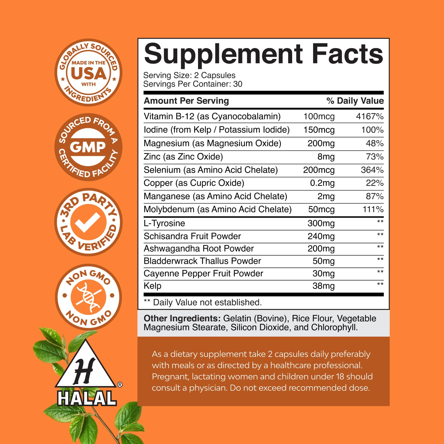 Herbal Thyroid Support Complex - Potent Kelp Iodine Supplement with L Tyrosine, Bladderwrack, Selenium & Pure Ashwagandha for Hormone Balance
