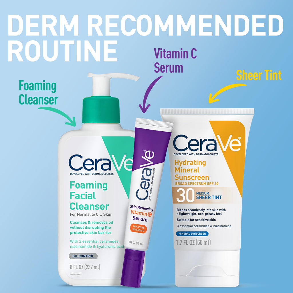 CeraVe Hydrating Mineral Sunscreen SPF 30 with Sheer Tint, Tinted Mineral Sunscreen with Zinc Oxide & Titanium Dioxide