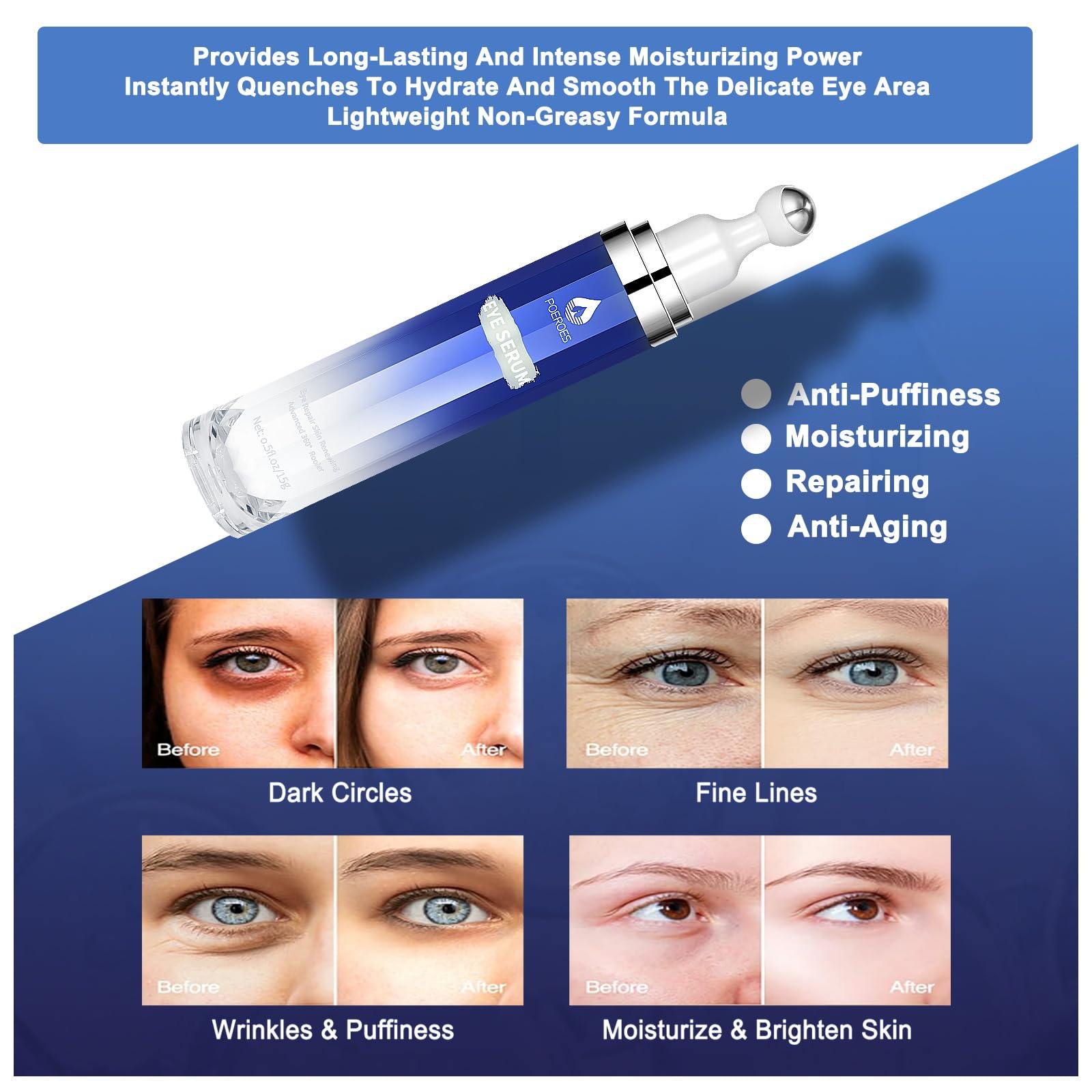 Eye Serum with 8% Caffeine 8% Retinol Hyaluronic Acid Niacinamide peptides for Puffy Bags Fine Lines Dark Circles Wrinkles