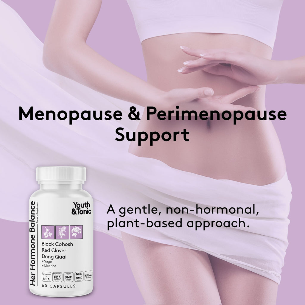Youth & Tonic Her Hormone Balance – Menopause Supplement for Women, Perimenopause Support, Non-Hormonal Herbal Formula with Black Cohosh for Hot Flashes & Night Sweats, 60 Capsules Youth & Tonic Au supplements