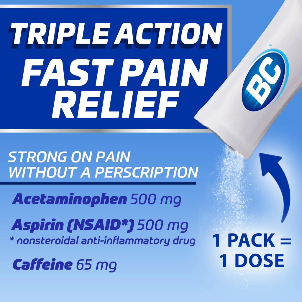 BC Max Strength Headache Relief Powder, Triple-Action Formula with Acetaminophen, Aspirin & Caffeine Eases Aches & Pains, Lemonade Flavor, 16 Count BC Au supplements