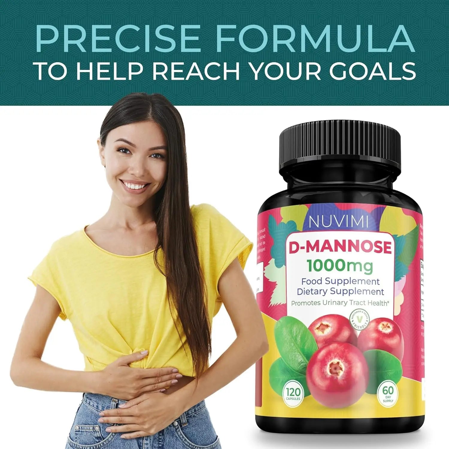 NUVIMI D Mannose 120 Capsules - 1000 mg per Dose - Dietary Supplement Helps Promote Urinary Tract Health - Natural Vegan UTI Defense NUVIMI Au supplements