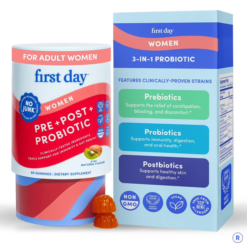 FIRST DAY Womens 3-in-1 Probiotic Gummies – Prebiotic + Probiotic + Postbiotic Supplement – Supports Digestive & Oral Health, Immune Function & Energy Levels – 30-Day Supply FIRST DAY Au supplements