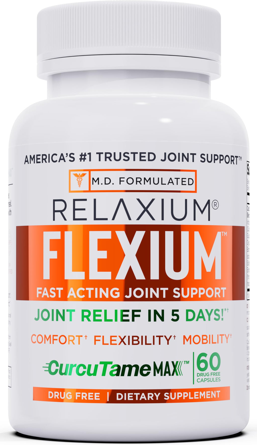 Relaxium Flexium Joint Support Supplement, Drug-Free, with CurcuTame Blend, Turmeric Supplement Formulated to Support Comfort and Mobility, 60 Capsules Relaxium Au supplements