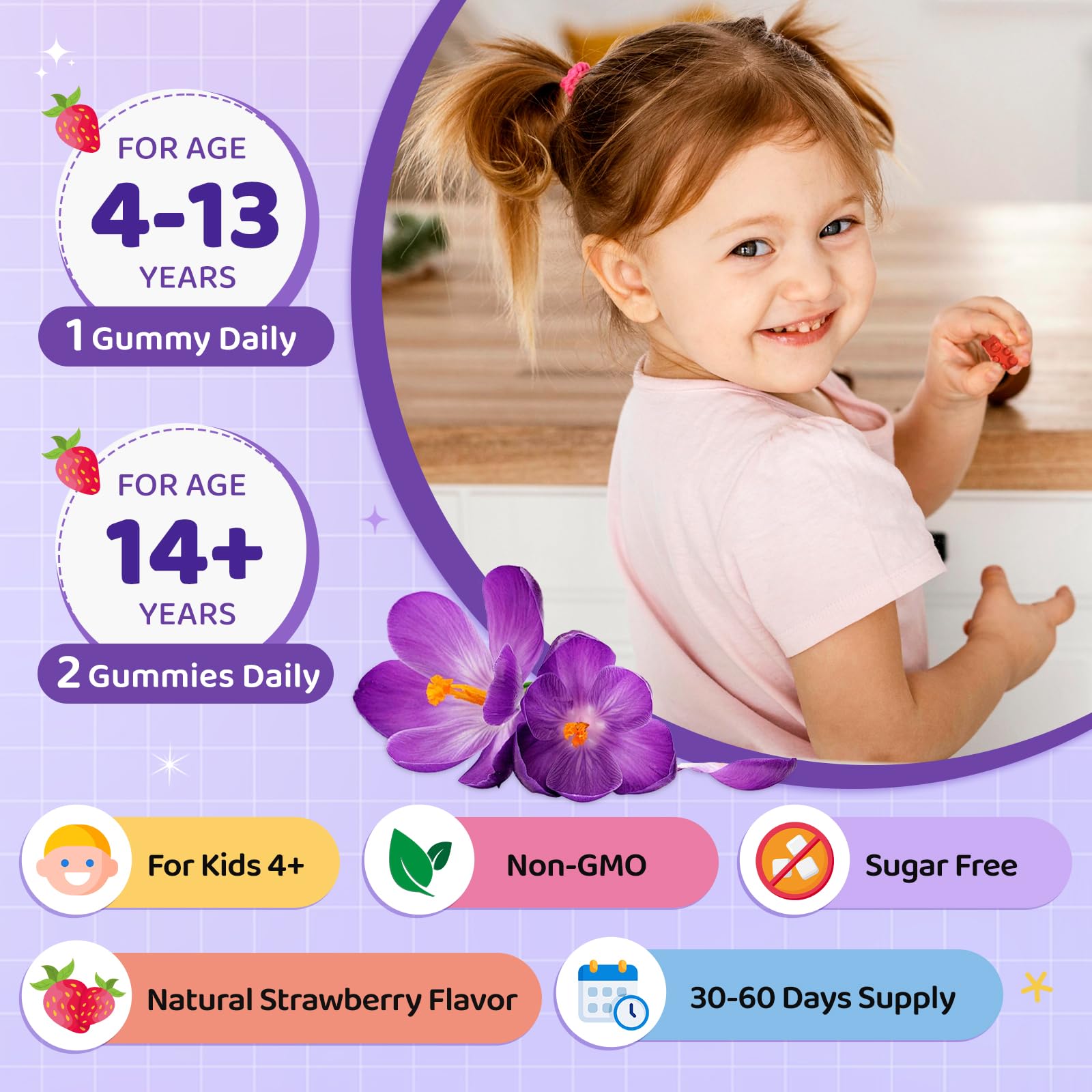 Saffron Gummies for Kids & Adults, 20-in-1 Saffron Supplements with 88.5mg Saffron Extract, B6, B12, C, D3, Magnesium for Calm, Focus, Nerve, Sugar Free, Vegan