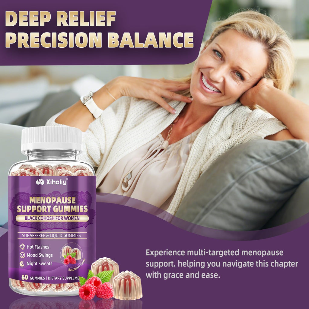 Menopause Supplements for Women with Black Cohosh, Menopause Relief Sugar Free Gummies for Hot Flashes, Natural Female Hormone Balance & Ashwagandha, Magnesium for Night Sweats, Mood Swings, 60 Count XIHOLIY Au supplements