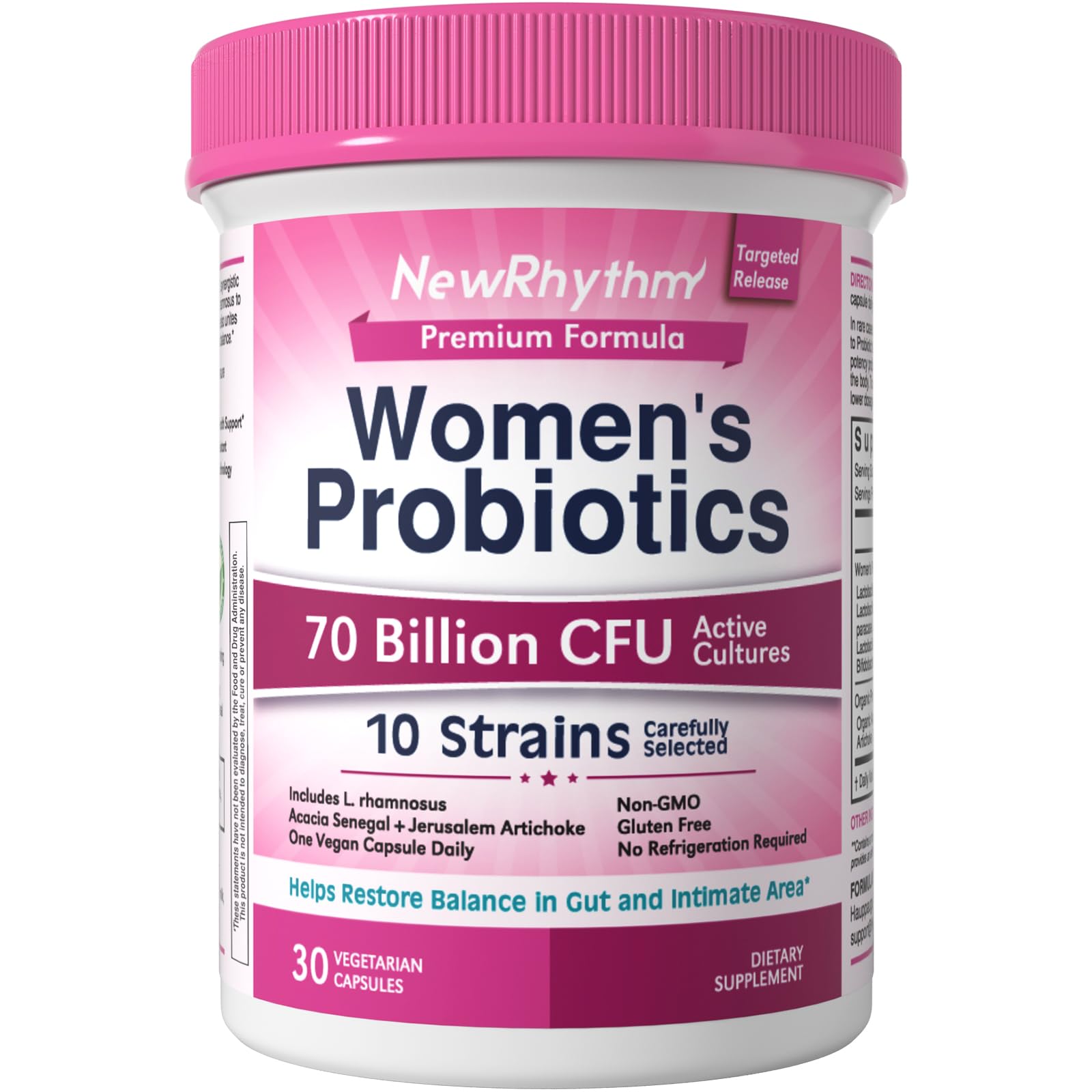 NewRhythm Women's Probiotics, Organic Prebiotics, 70 Billion CFU 10 Strains, Vaginal Probiotics for Urinary & Digestive Health, 30 Vegan Capsules, No Bloating NewRhythm Au supplements