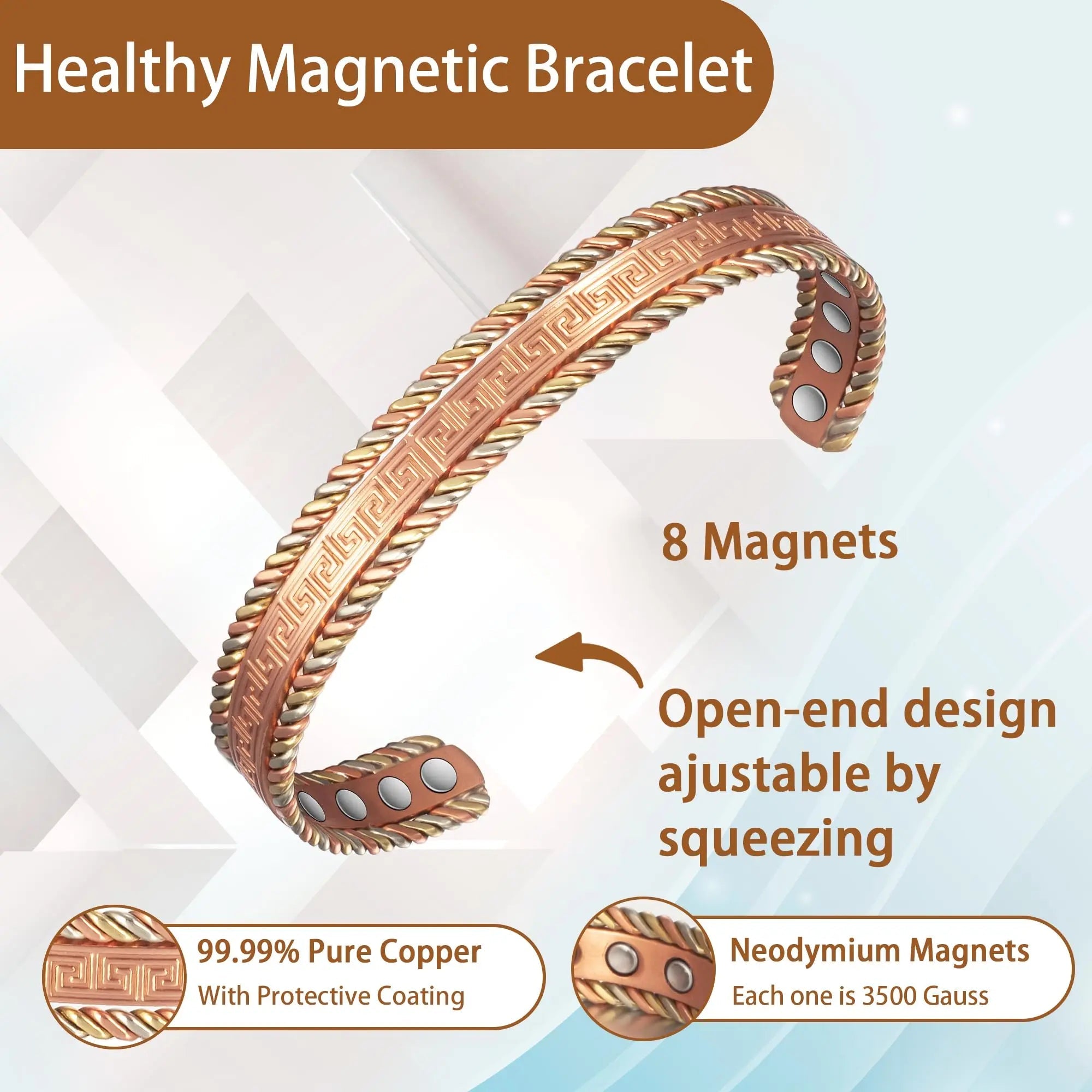 EnerCoppeX Copper Magnetic Bracelet for Women, 99.99% Pure Copper Cuff with 3500 Gauss Magnets (A) EnerCoppeX Au supplements