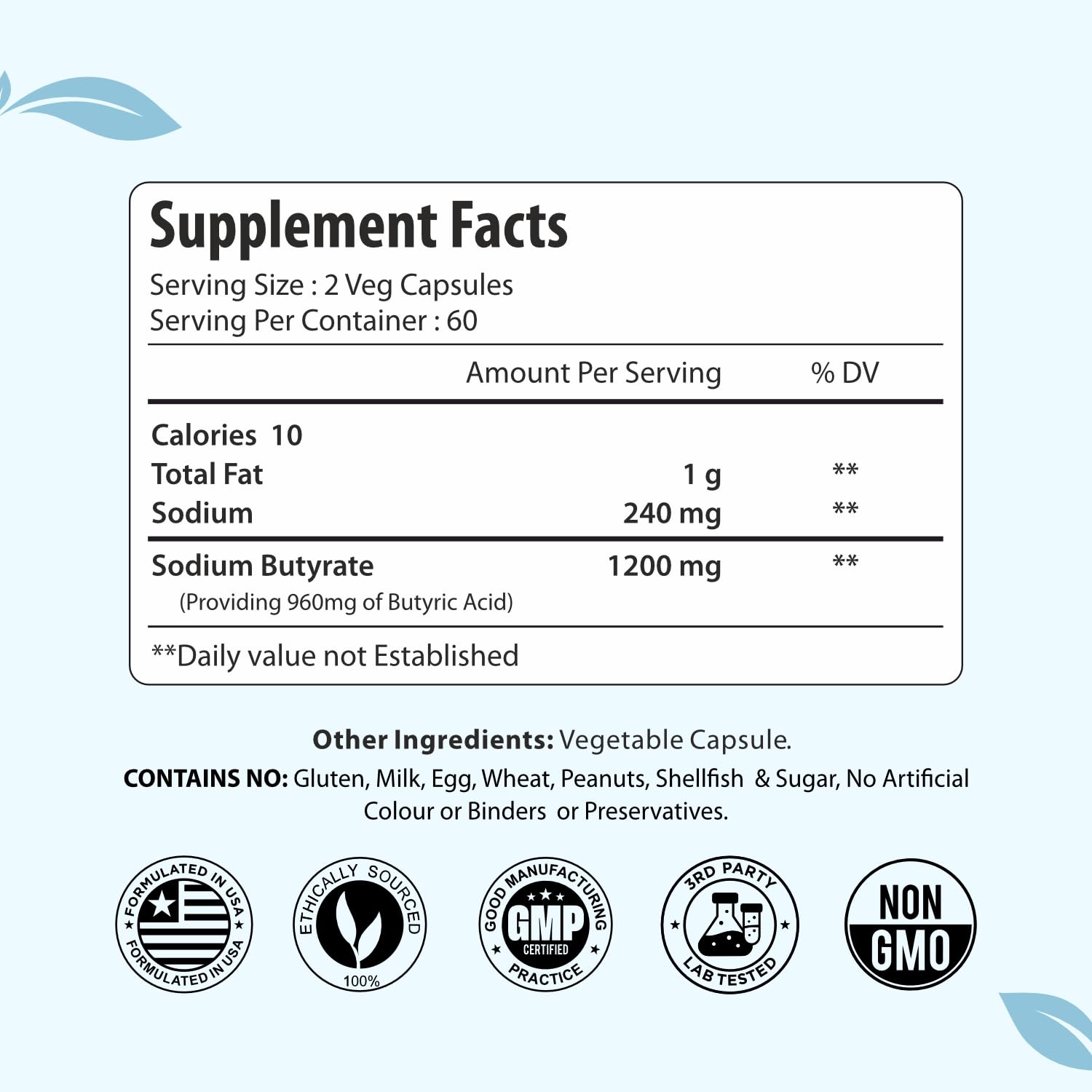 ForestVibe Sodium Butyrate Supplement 1200mg, Yielding 960mg Butyric Acid, 120 Vegan Capsules, 2 Month Supply, Non-GMO & Gluten Free Postbiotic Supplement ForestVibe Au supplements