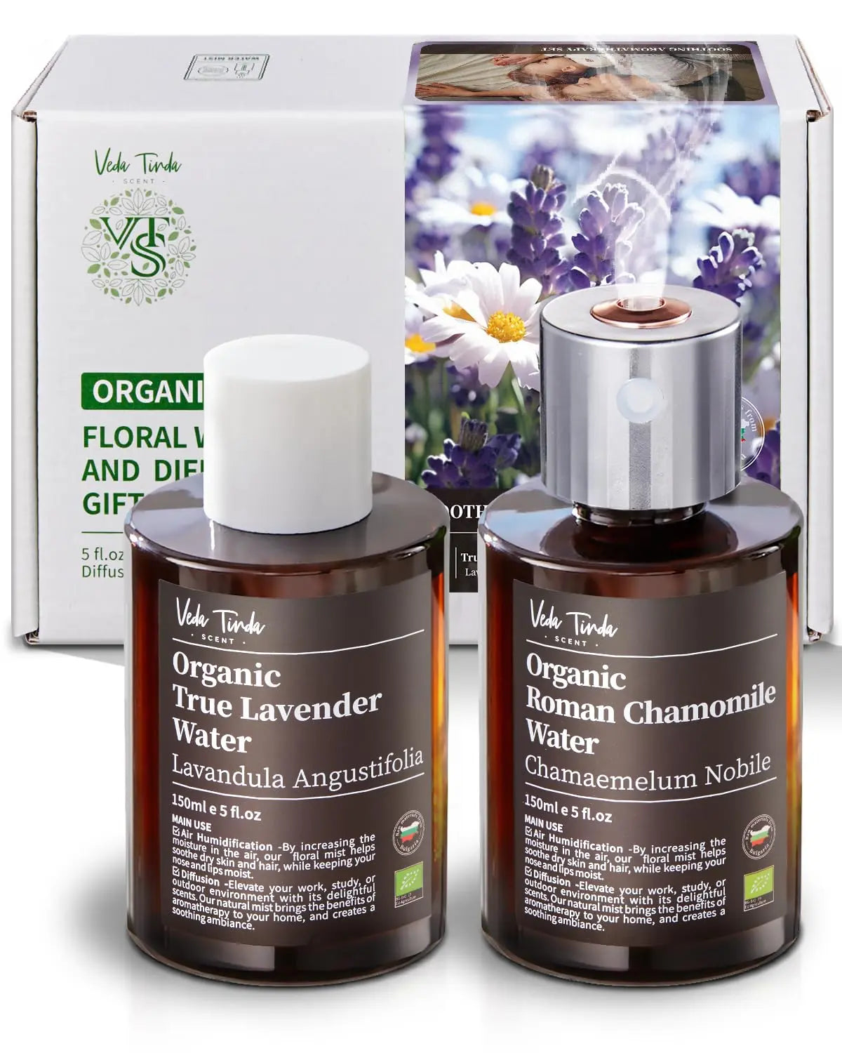 VTS Organic Lavender Water and Roman Chamomile Floral Water with Diffuser, Aromatherapy Air VEDA TINDA SCENT Au supplements