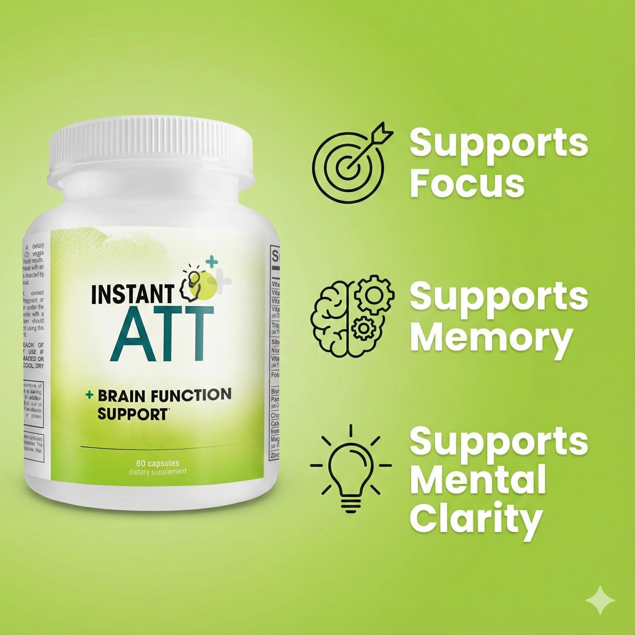 InstantATT - 7-in-1 Caffeine Free Nootropic All-Natural Brain, Focus, Memory Supplement (60 Capsules) Instant Brands Au supplements