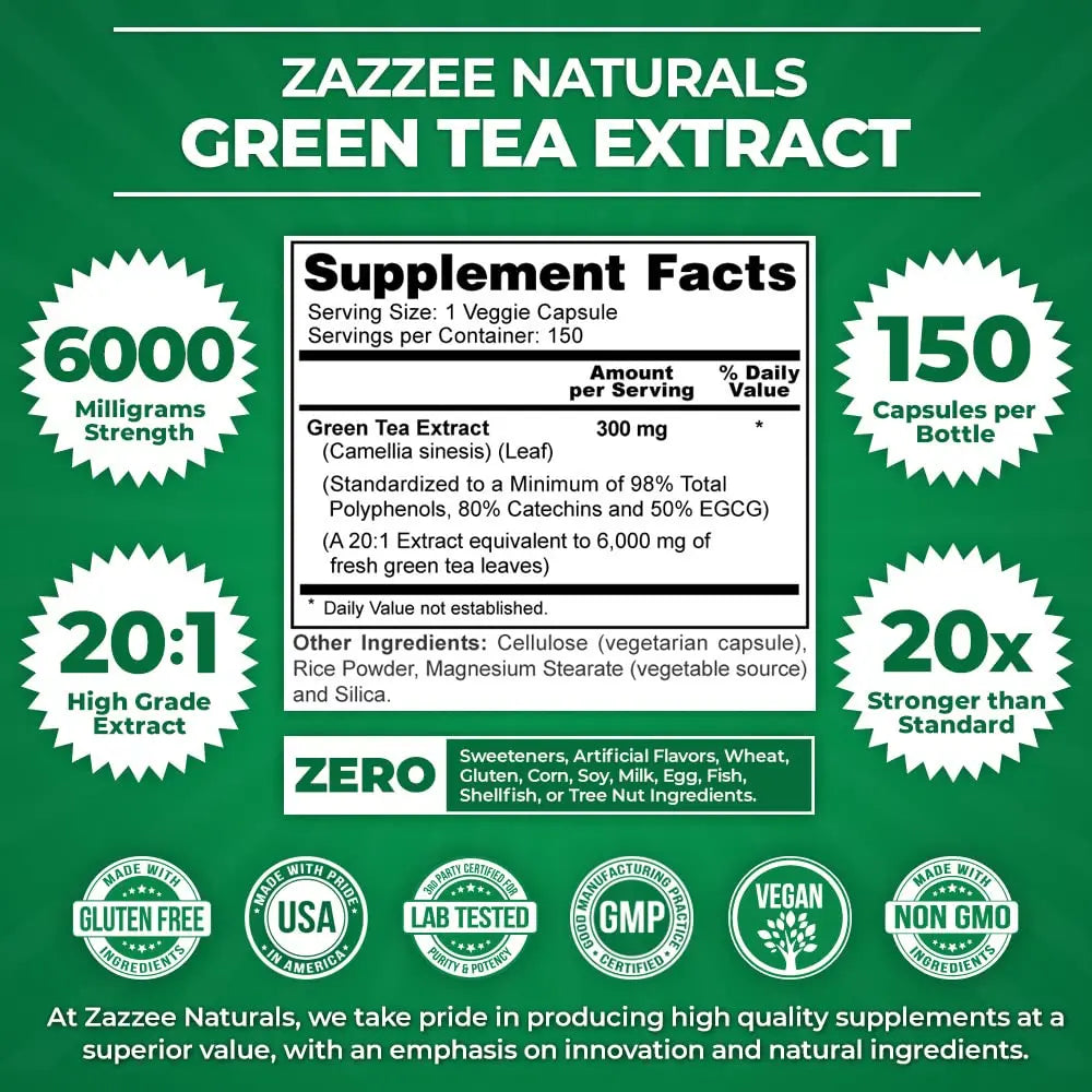 Zazzee Extra Strength Green Tea 20:1 Extract, 6000 mg Strength, 50% EGCG Zazzee Au supplements