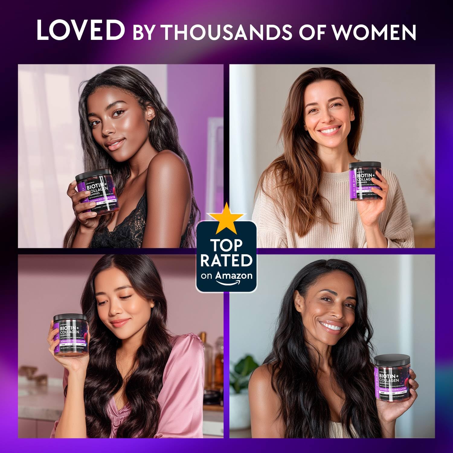 YOLOBALANCE Biotin Gummies 10000mcg for Hair Growth Support - Sugar Free Multi Collagen with Keratin, Silica & Hyaluronic Acid - Pectin Based,