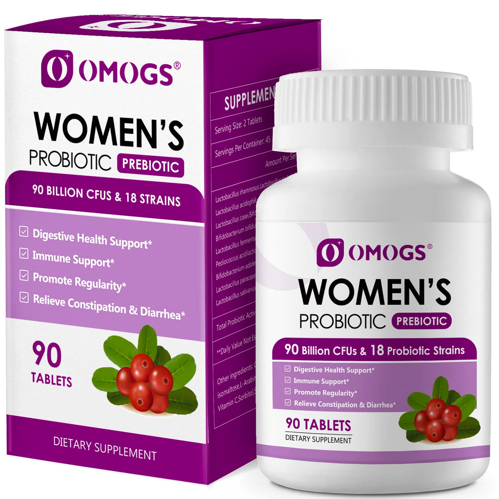 OMOGS Women's Probiotic, with Cranberry Extract, Organic Prebiotics & Vitamin C, 90 Billion CFUs,18 Strains, Help for Boost Immune, Digestive, Gut Health & Women's Health