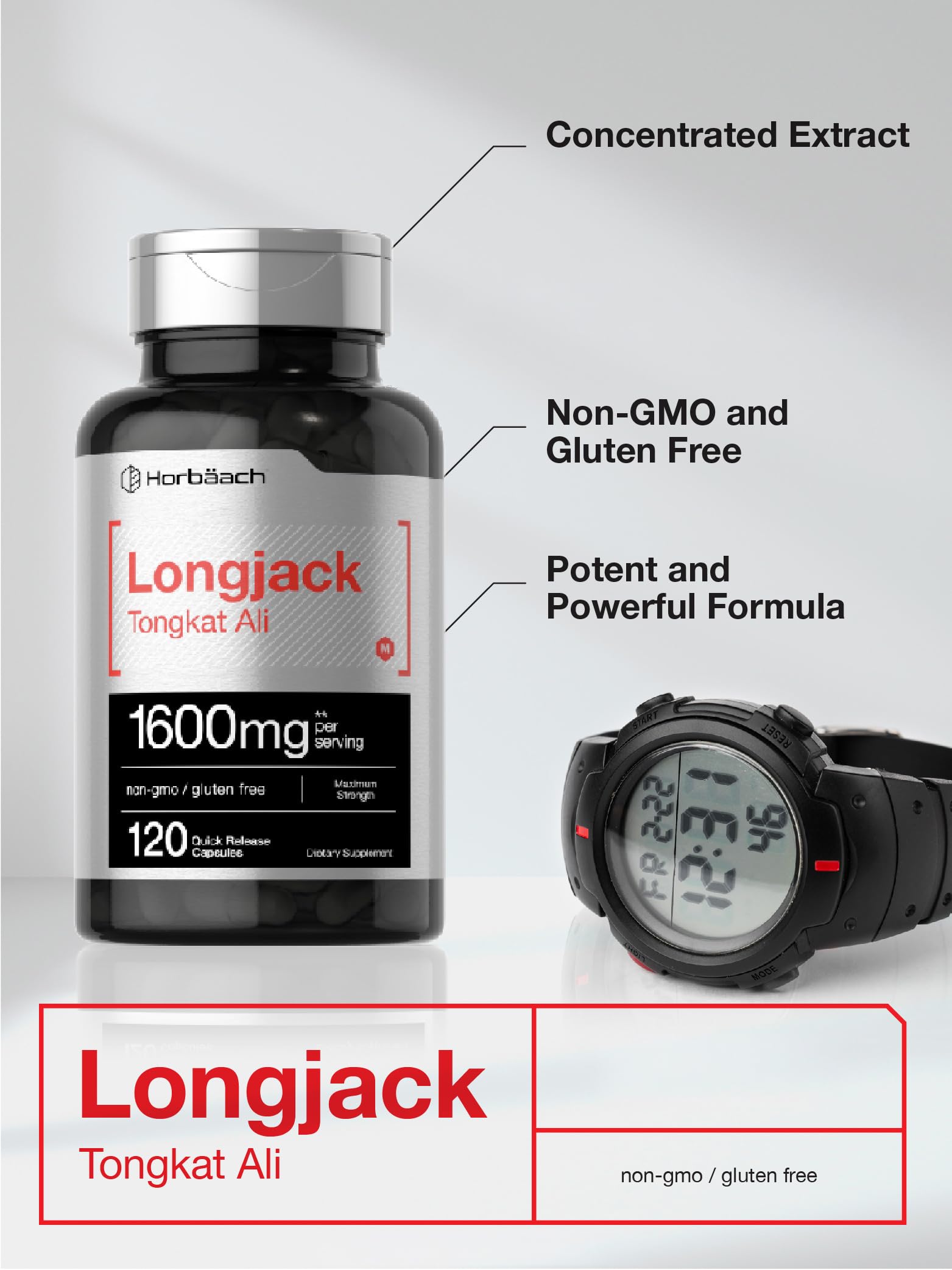 Horbäach Longjack Tongkat Ali for Men and Women | 120 Capsules | Extract Supplement | Maximum Strength Pills
