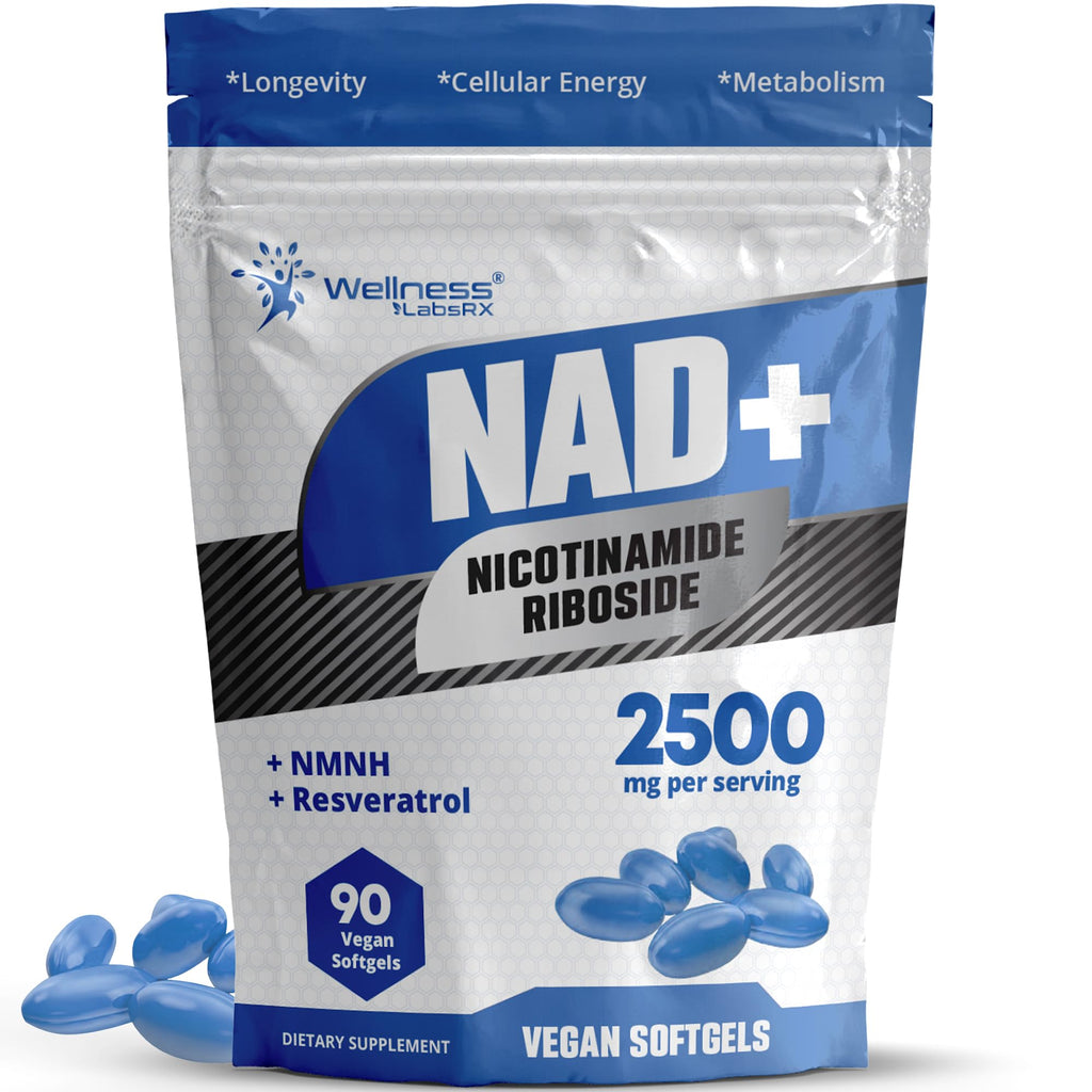 WELLNESS LABSRX NAD+ Supplement - Third-Party Tested NMNH Supplement Softgels, NAD Resveratrol 2500mg NAD Supplements for Anti-Aging, Longevity, and Cellular Health Support - Made in USA WELLNESS LABSRX Au supplements
