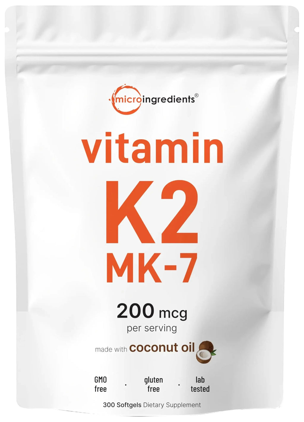 Micro Ingredients Vitamin K2 MK-7 Supplement, 200 mcg Per Serving, 300 Coconut Oil Softgles | Easily Absorbed, Active Menaquinone Form | Micro Ingredients Au supplements