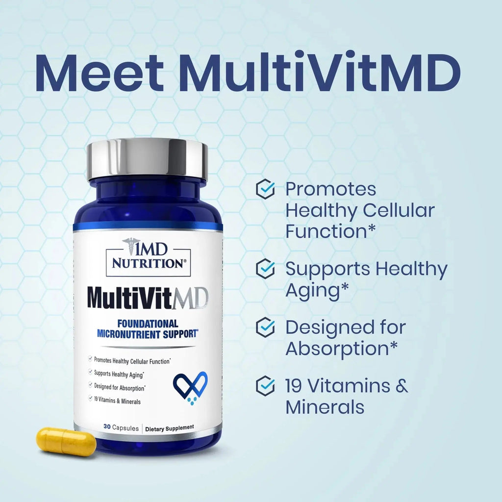 1MD Nutrition MultiVitMD Daily Multivitamin – 19 Essential Vitamins & Minerals for Adults Over 55 | Supports Healthy Aging, Heart, Brain, Bone, & Immune Health | 1MD Nutrition Au supplements