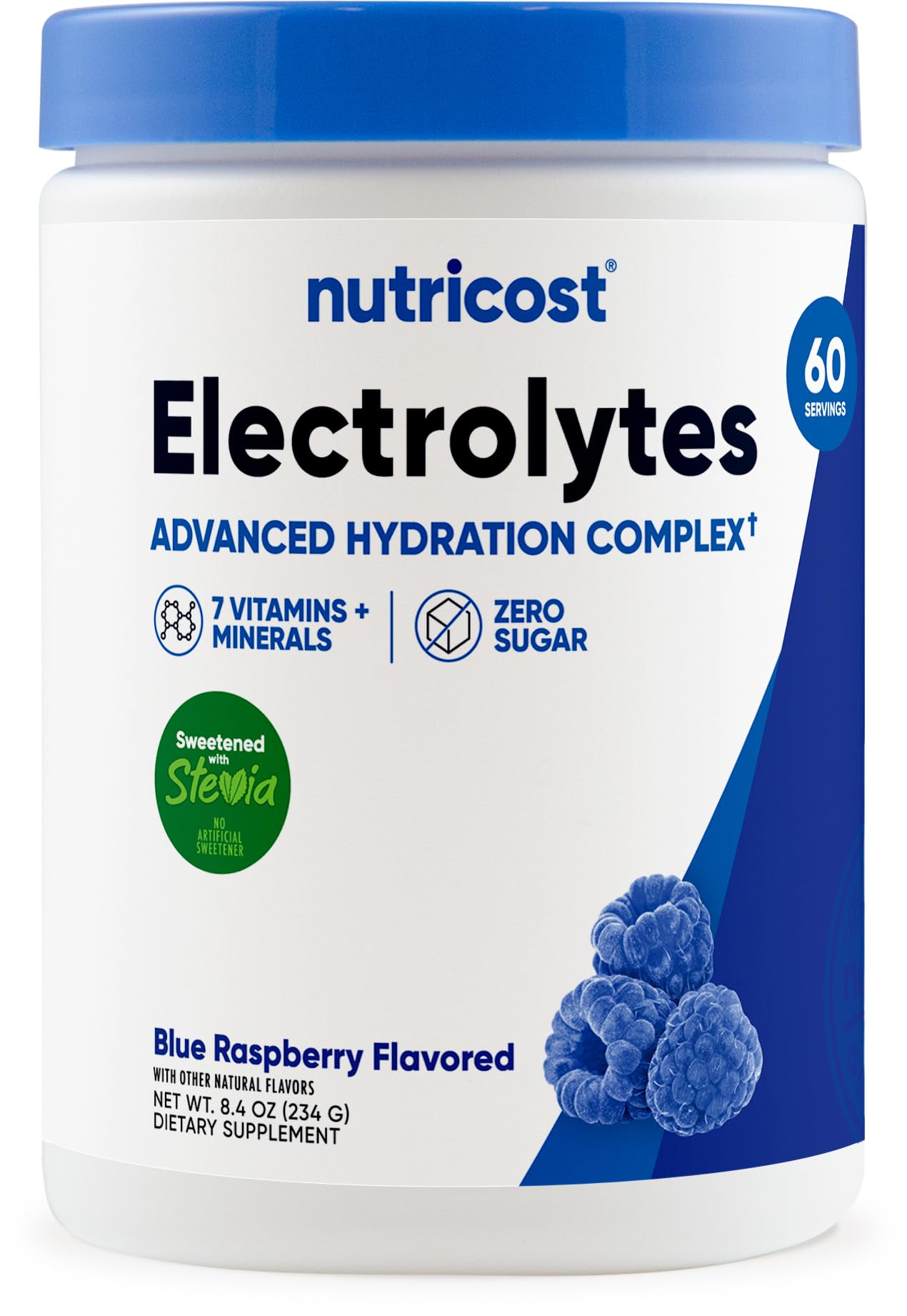 Nutricost Electrolyte Complex Powder (60 Servings, Blue Raspberry) - Hydration Supplement Drink Mix with Vitamins and Minerals